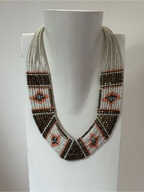 Multi Strand Beaded Geometric Pattern Statement Necklace